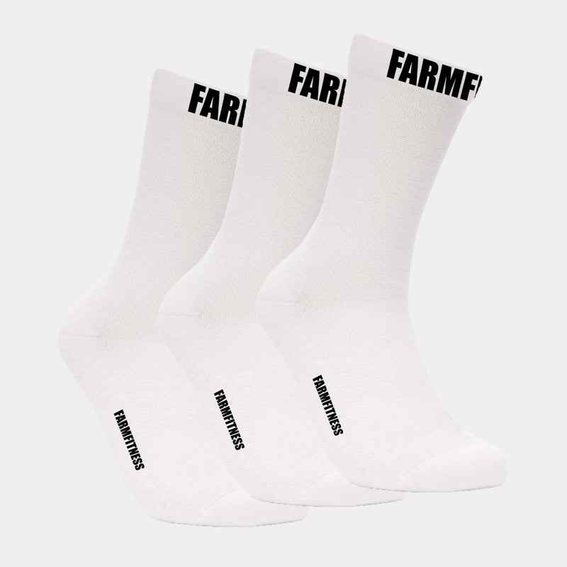 White Front Facing Farm Fitness Performance Running Socks 3 pack